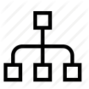 A drawing of a black box with a black line going downwards and splitting into three lines, each connecting to its own unique black box. Sends user to sitemap page.